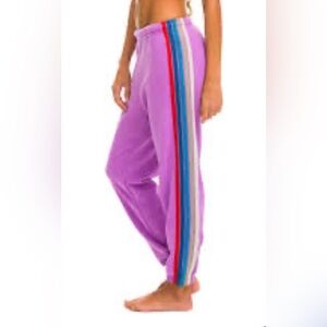 Aviator Nation purple sweatpants  with Blue and Red Stripes